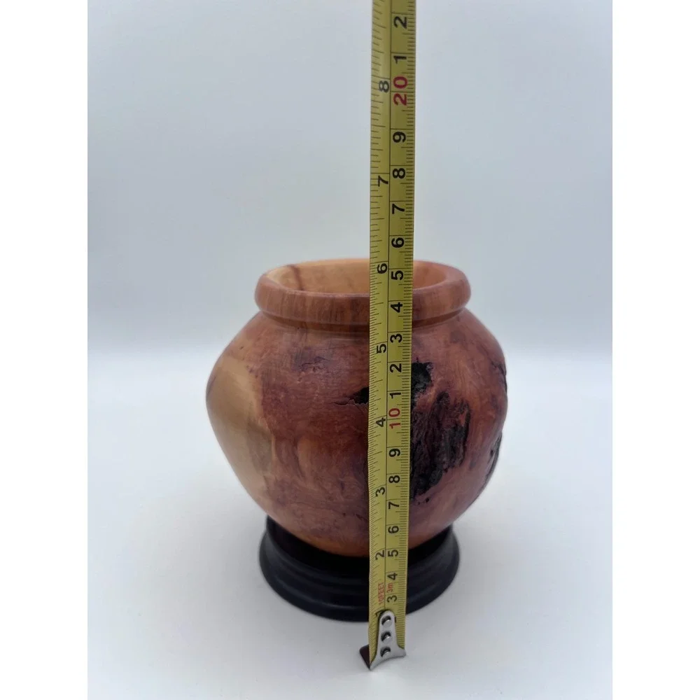 Hand Turned Cedar Wood Vase Artisan Signed Natural Live Edge Decorative Pot Burl